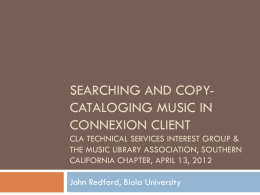 Searching and Copy Cataloging Music