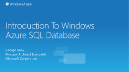 Introduction To Windows Azure SQL Database