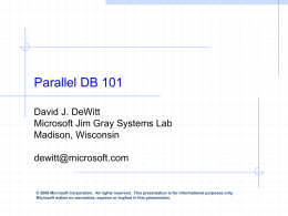 Parallel DB 101 - Computer Sciences User Pages