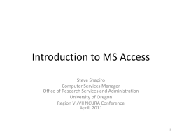 Introduction to MS Access - Grant and Research Development