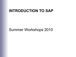 SAP Introduction - SAP Instructional Materials Site