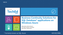 Business Continuity Solutions for SQL Database