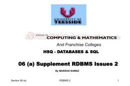 RDBMS Issues 2: Database Recovery & Concurrency