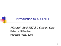 Introduction to ADO.NET - University of South Florida