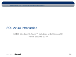 SQL Azure Introduction
