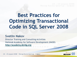 SQL Server 2008 Transactions @ MS DevDays 2008