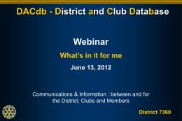 District 7360 DACdb - District and Club Database