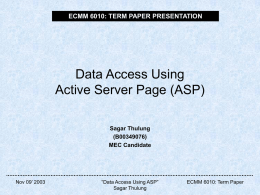 Data Access Using Active Server Page (ASP)