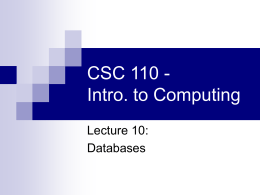 CSC 110 - Intro. to Computing - Canisius College Computer Science