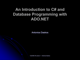 An Introduction to C# and Database Programming with ADO.NET