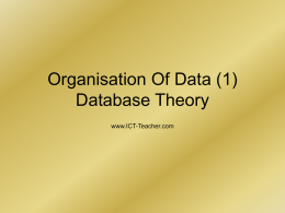 Organisation Of Data