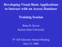 Interacting with a Database Using VB: 2006 Training
