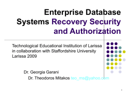 Enterprise Database Systems Recovery Security and Authorization