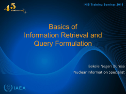 Basics of Information Retrieval and Query Formulation