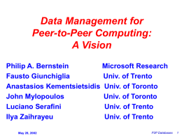 Data Management for P2P Computing: A Vision