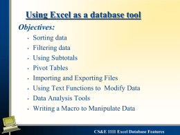 Using Excel as a database tool - Ohio State Computer Science and