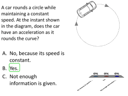 A car rounds a circle while maintaining a constant speed. At the