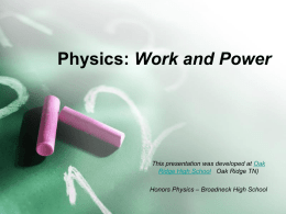 Work and Power - Broadneck High School