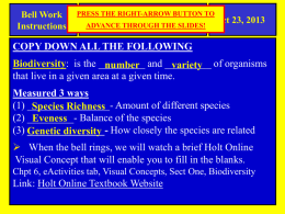 SPI 0807.5.4 Biodiversity Oct 23, 2013 Bell Work Instructions