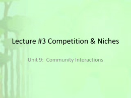 Lecture #3 Competition & Niches
