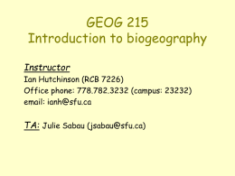 PowerPoint Presentation - GEOG 215 Introduction to biogeography
