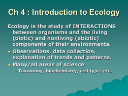 Ch 19 : Introduction to Ecology