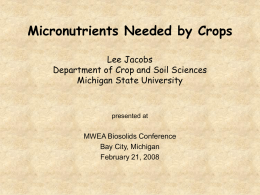 Crop Micronutrients and Soil/Plant Relationships CSS 480