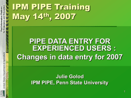 Changes in IPM PIPE Data Entry