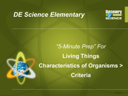 DE Science Elementary “5-Minute Prep” For Living Things