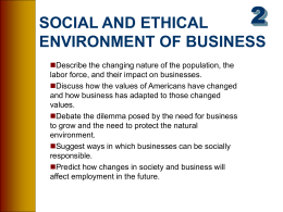 SOCIAL AND ETHICAL ENVIRONMENT OF BUSINESS