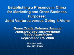 Establishing a Presence in China for Marketing and Other