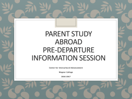 SA Parent Pre-Departure Orientation 2016-2017