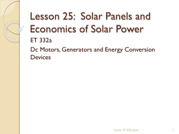 Lesson 25: Solar Panels and Economics of Solar Power