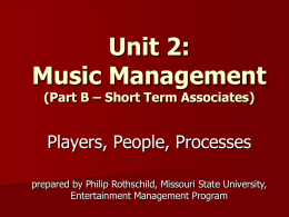 Unit 2: Music Management (Part B – Short Term Associates)