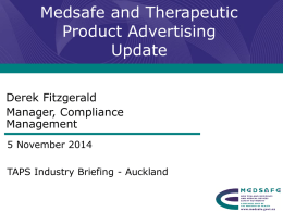 Derek TAPS industry briefing - Auckland