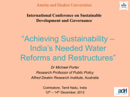 `Achieving Sustainability - India`s Needed Water