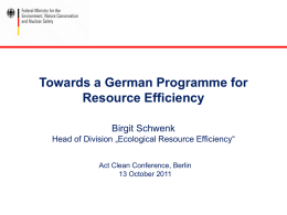 Towards a German Programme for Resource Efficiency