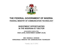 INVESTMENT OPPORTUNITIES IN THE NIGERIAN ICT SECTOR