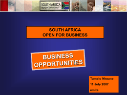 SOUTH AFRICA OPEN FOR BUSINESS