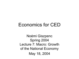 Lecture 7: Macro: Growth of the National Economy