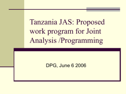 Tanzania JAS: Proposed work program for Joint Analysis