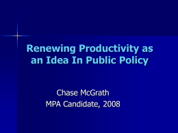 Productivity as a New Idea In Public Policy
