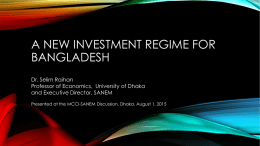 Presentation of A New Investment Regime for Bangladesh