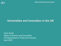 Office of Science and Innovation Support for innovation