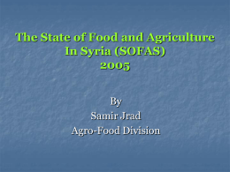 The State of Food and Agriculture In Syria (SOFAS)
