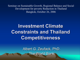 Investment Climate Constraints and Thailand Competitiveness