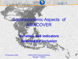 ASIACOVER: selected variables/indicators, Curry
