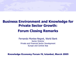 Business Environment and Knowledge for Private Sector Growth