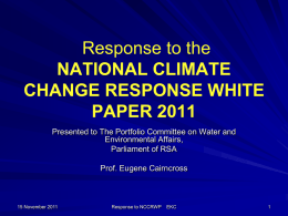 Response to the NATIONAL CLIMATE CHANGE RESPONSE