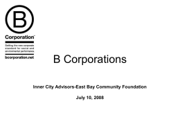 B Corporations A New Sector of the Economy